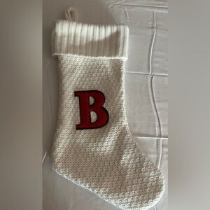 Monogram white knit “B” Christmas stocking